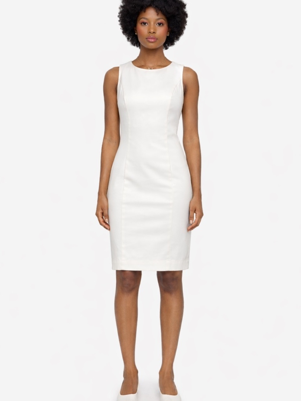 💗 Benetton Tailored White Sleeveless Midi Dress | Cotton | Medium
